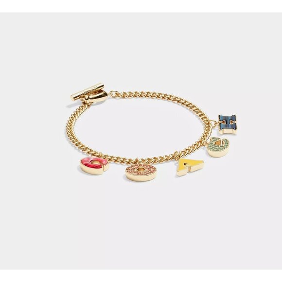 COACH Bracelet Signature Charm Pave Crystal Enamel Colorful Gold Tone NEW - Picture 2 of 12